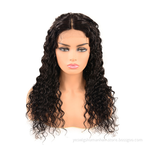 Wet And Wavy Peruvian Human Hair Lace Front Wig In Stock 4X4 Front Swiss Lace Closure Wig Peruvian Mink Hair Water Curly Wave